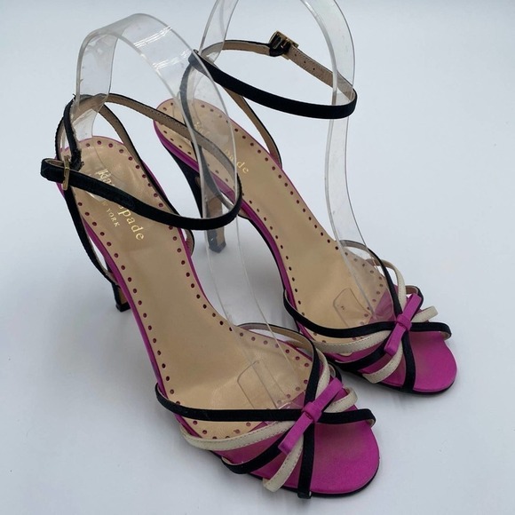 kate spade Shoes - KATE SPADE NEW YORK PINK SATIN BOW STRAPPY SIZE 6 1/2 OPEN TOE 3” HEELS